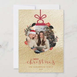 Gold Frohe Weihnachts Foto Ornament Card