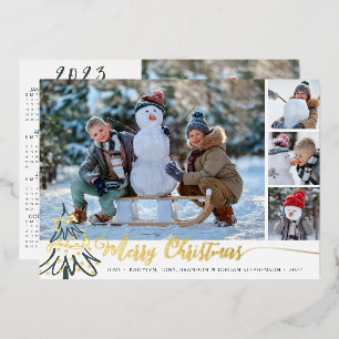 Gold Frohe Weihnachts-FotoCollage 2023 Kalender Folien Feiertagskarte