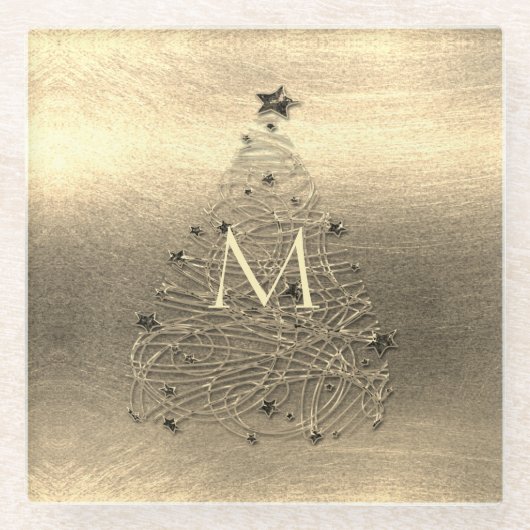 Gold Frohe Weihnachts Monogram Glass Untersetzer (Vorderseite)