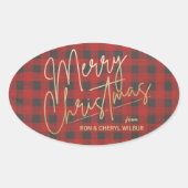 Gold Frohe Weihnachts Red Buffalo Kariert Ovaler Aufkleber (Vorderseite)