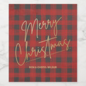 Gold Frohe Weihnachts Red Buffalo Kariert Weinetikett (Einzelnes Label)