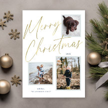 Gold Frohe Weihnachts Script 3 Foto Weihnachtskart