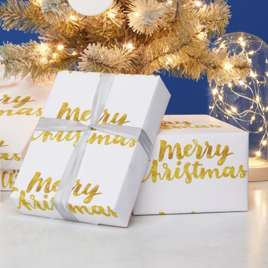 Gold Frohe Weihnachts-Script-Kalligrafie auf weiß Geschenkpapier (Feiertage)