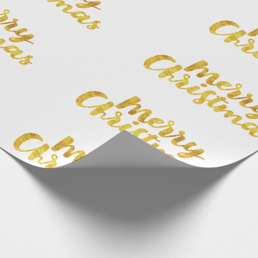 Gold Frohe Weihnachts-Script-Kalligrafie auf weiß Geschenkpapier (Ecke)