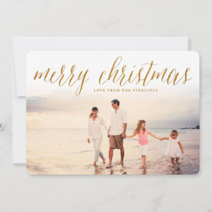 Gold Frohe Weihnachts-Script-Weihnachtsfotokarte Feiertagskarte