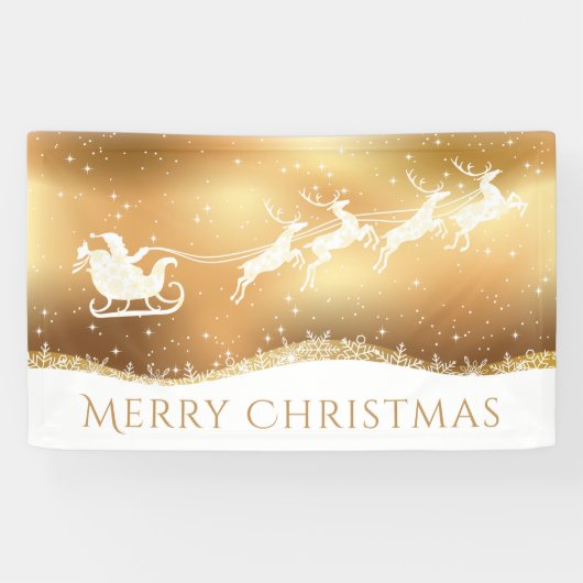 Gold Frohe Weihnachts-Weihnachtsmann-Silhouette Banner (Horizontal)