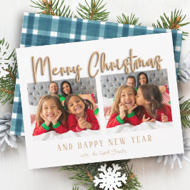 Gold Frohe Weihnachtsblase Buchstaben Blau Kariert Feiertagskarte