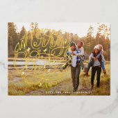 Gold Frohe Weihnachtsbriefe Foto Folien Feiertagskarte (Vorderseite)