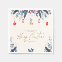 Gold Frohe Weihnachtskalligrafie Navy Blue Red Serviette