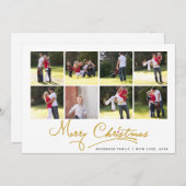 Gold Frohe Weihnachtskalligraphie Foto Collage Feiertagskarte (Vorne/Hinten)