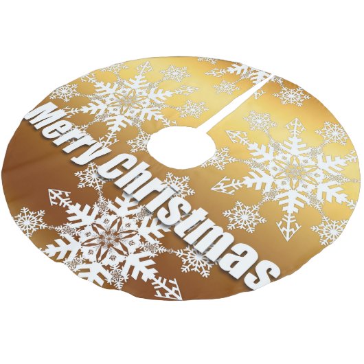 Gold Frohe Weihnachtsschneeflocken - Baumrock Polyester Weihnachtsbaumdecke (Schrägansicht)