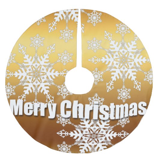 Gold Frohe Weihnachtsschneeflocken - Baumrock Polyester Weihnachtsbaumdecke (Vorderseite)