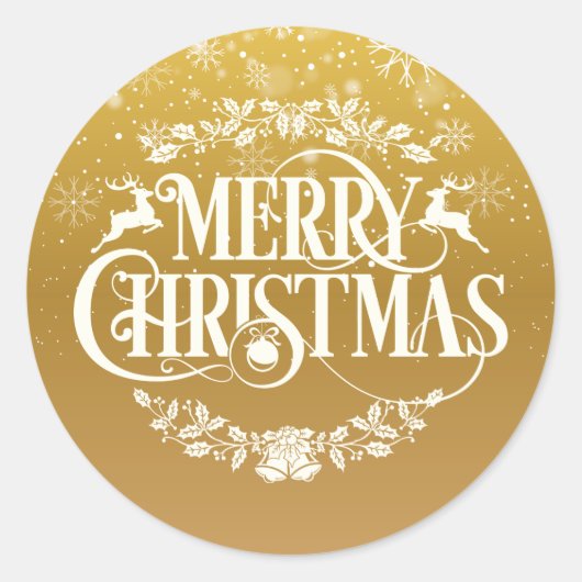 Gold Frohe Weihnachtsschneeflocken Runder Aufkleber (Vorderseite)