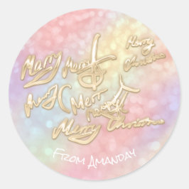 Gold Frohe Weihnachtsschrift aus Holographic Spark Runder Aufkleber