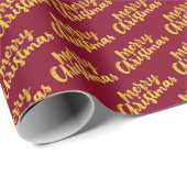 Gold Frohe Weihnachtsskriptkalligrafie Burgundy Geschenkpapier (Rolleneckpunkt)