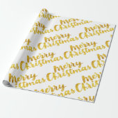 Gold Frohe Weihnachtsskriptkalligraphie auf White Geschenkpapier (Ungerollt)