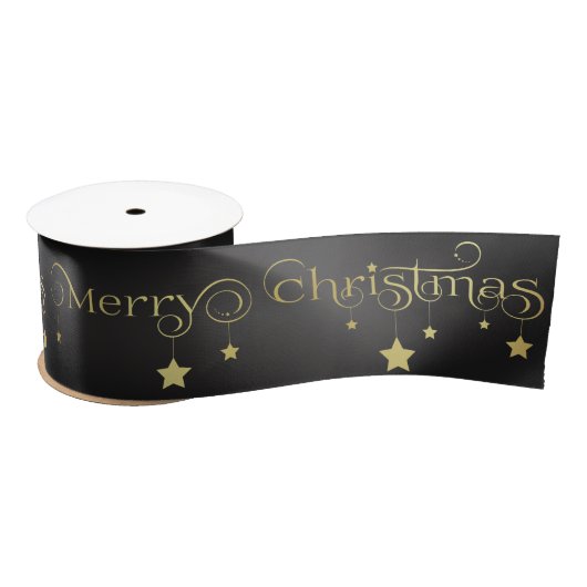 Gold Frohe Weihnachtsstars Satinband (Spule)