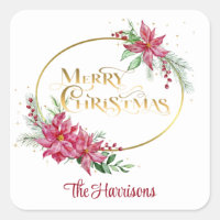 Gold Frohe Weihnachtstext mit Poinsettias und Pine