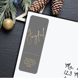 Gold FRÖHLICH auf grauem Weihnachts-Rücksende-Adre