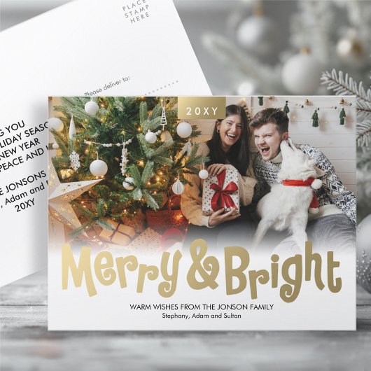 Gold Fun Merry Bright Foto Moderne Postkarte
