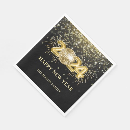 Gold Funkelnd Diskothek Ball Silvester Party Serviette (Ecke)