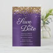Gold Funkelnd Glitzer Dunkle Violet Ombre Foil Save The Date (Stehend Vorderseite)