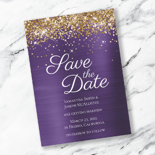 Gold Funkelnd Glitzer Dunkle Violet Ombre Foil Save The Date