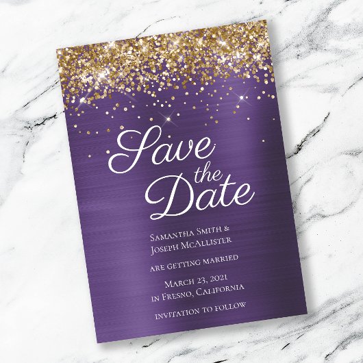 Gold Funkelnd Glitzer Dunkle Violet Ombre Foil Save The Date