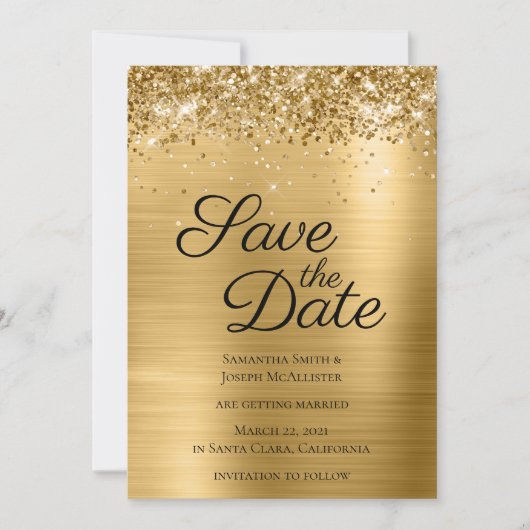 Gold Funkelnd Glitzer und Ombre Foil Save The Date (Vorderseite)