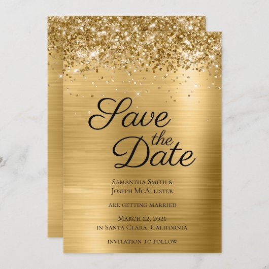 Gold Funkelnd Glitzer und Ombre Foil Save The Date (Vorne/Hinten)