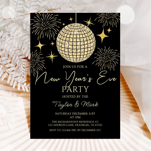Gold Funkelnd Silvester Party Disco Ball Einladung