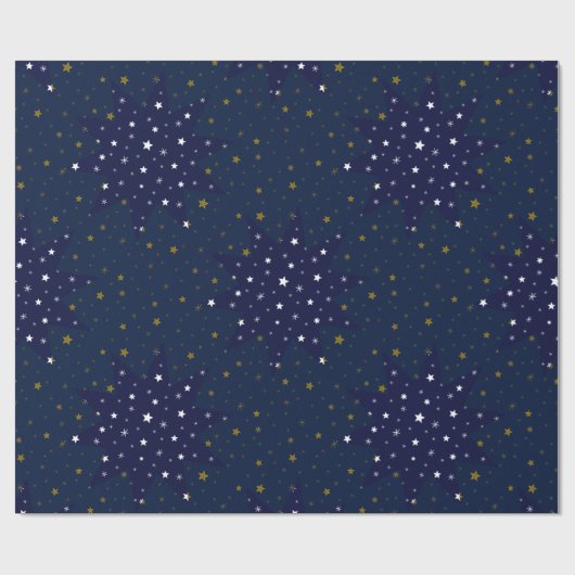 Gold Funkelnd Sterne und weiße Sterne auf blauem H Geschenkpapier (Flach)