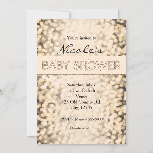 Gold funkelnde Lichter BABY SHOWER Einladungen (Vorderseite)