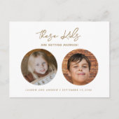Gold Funny Kids Foto Skript Hochzeit Speichern Sie Ankündigungspostkarte (Vorderseite)