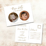Gold Funny Kids Foto Skript Hochzeit Speichern Sie Ankündigungspostkarte<br><div class="desc">Speichern Sie die Terminkarten für das lustige Paar,  das nicht warten kann,  um seine Hochzeit mit Familie und Freunden zu feiern. Witzig "diese Kinder heiraten". Design ist personalisiert mit Ihren Kindheitsbildern,  Namen und Hochzeitsdatum.</div>