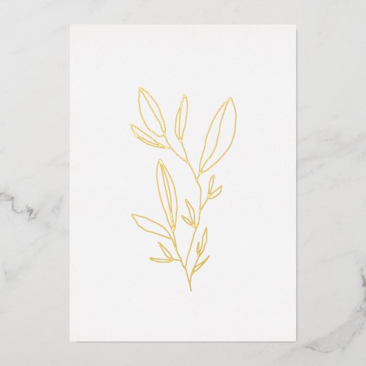 Gold für einfaches botanisches Stem Wedding-Logo Folieneinladung (Vorderseite)