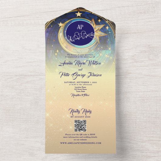 Gold Galaxy Starry Night Wedding All In One Einladung (Innen Boden)