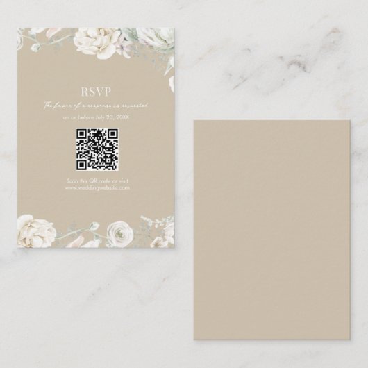 Gold Garden Floral QR Code Wedding RSVP Begleitkarte (Vorne/Hinten)