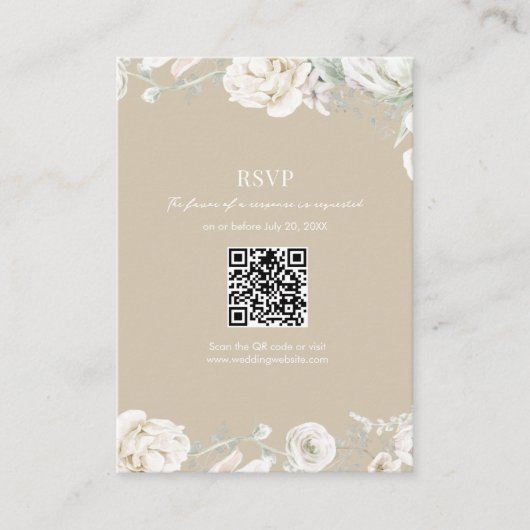 Gold Garden Floral QR Code Wedding RSVP Begleitkarte (Vorderseite)