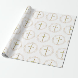 Gold Garland ChristianCross Wrapping Paper Geschenkpapier