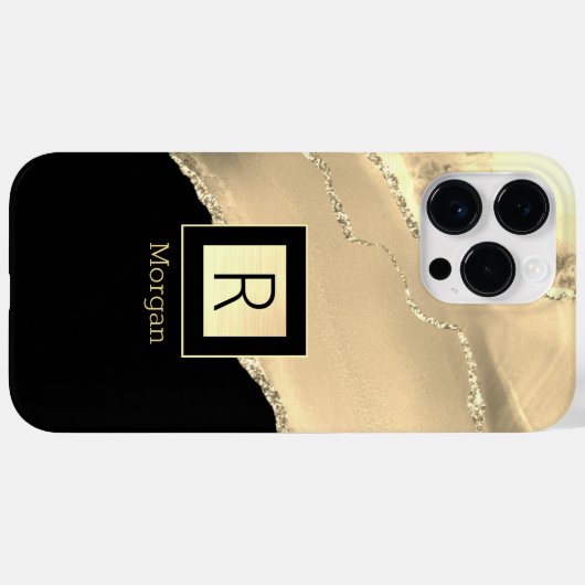 Gold-Gattung, Name & Monogramm, Schwarz & Gold-Box Case-Mate iPhone Hülle (Rückseite (Horizontal))