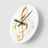 Gold Gclef On White Wall Clock Runde Wanduhr (Winkel)