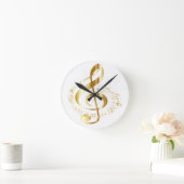 Gold Gclef On White Wall Clock Runde Wanduhr (Zuhause)