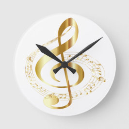 Gold Gclef On White Wall Clock Runde Wanduhr
