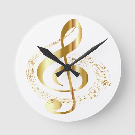 Gold Gclef On White Wall Clock Runde Wanduhr (Vorderseite)