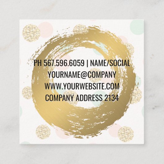 Gold gebürstet | Chic Glitzer Polka Dot Pattern Quadratische Visitenkarte (Rückseite)