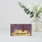 Gold gebürstet | Gold Lila Textur Visitenkarte (Stehend Vorderseite)