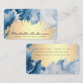 Gold gebürstet | Hintergrund aus blauem Marmor Visitenkarte (Vorne/Hinten)