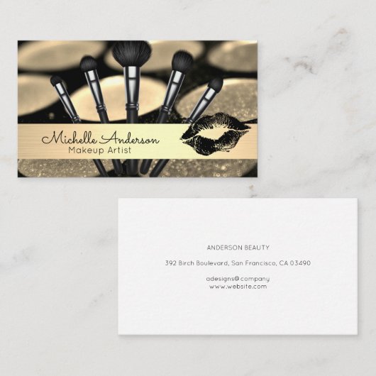 Gold gebürstet | Makeup Brushes | Kiss Visitenkarte (Vorne/Hinten)
