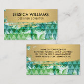 Gold gebürstet | Palm Tree Geometric Visitenkarte (Vorne/Hinten)